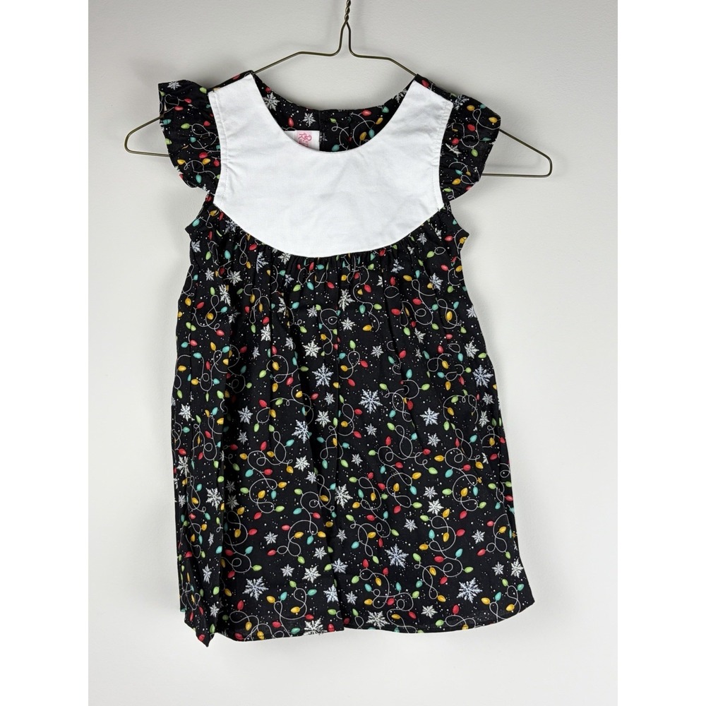 Ricrac and Ruffles Dress Girls 4T Black Christmas Lights Cotton Monogram NWOT
